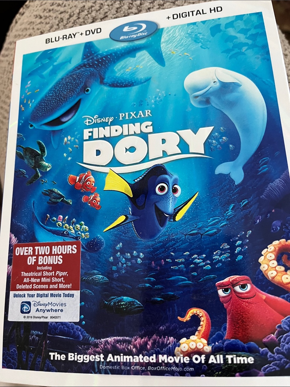 Disney Finding Dory Blu-Ray + DVD — Bright Blue Cover Art